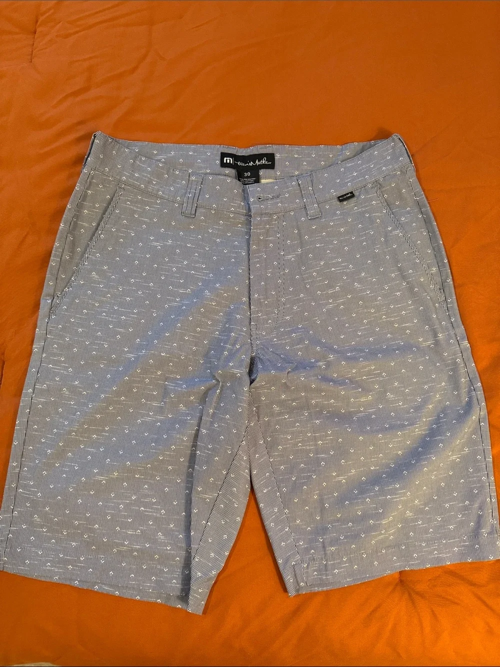 Travis Mathew Light Blue Micro-Print Men’s Flat Front Shorts